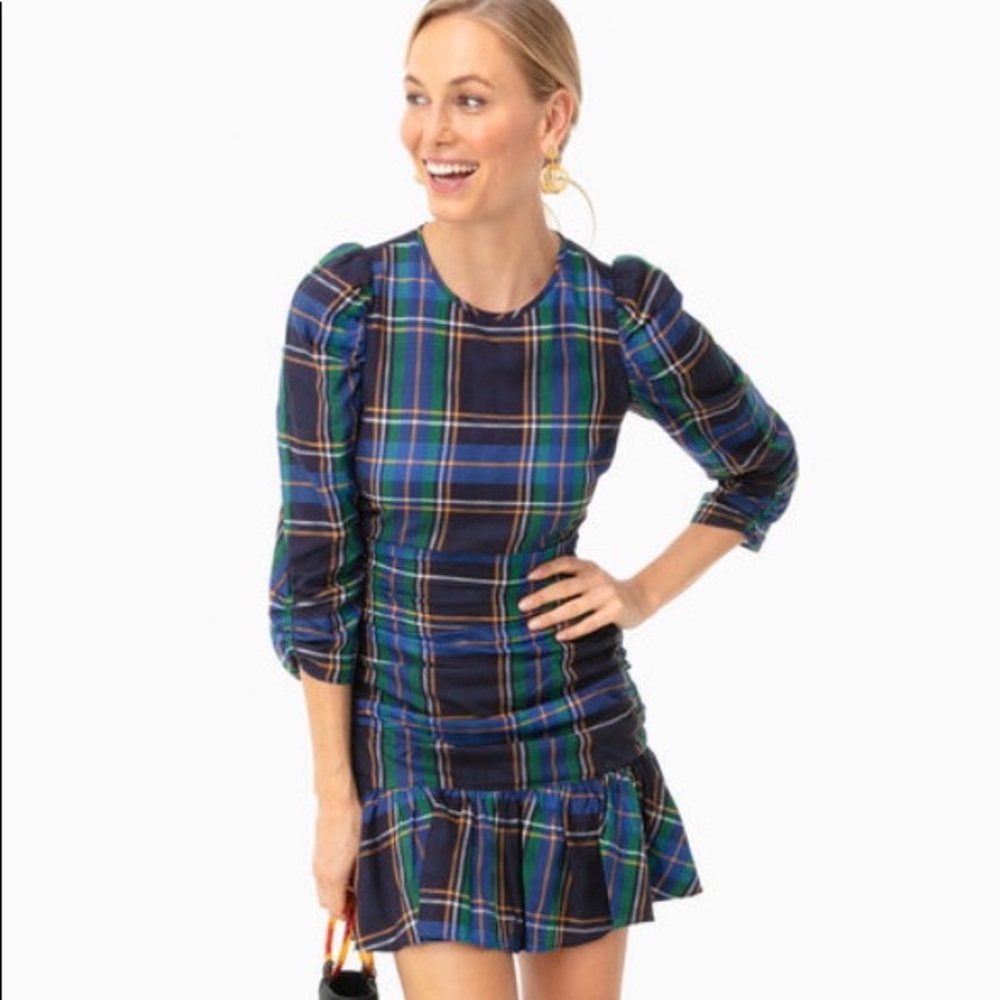 BLUE PLAID RAVEN DRESS BY TANYA TAYLOR